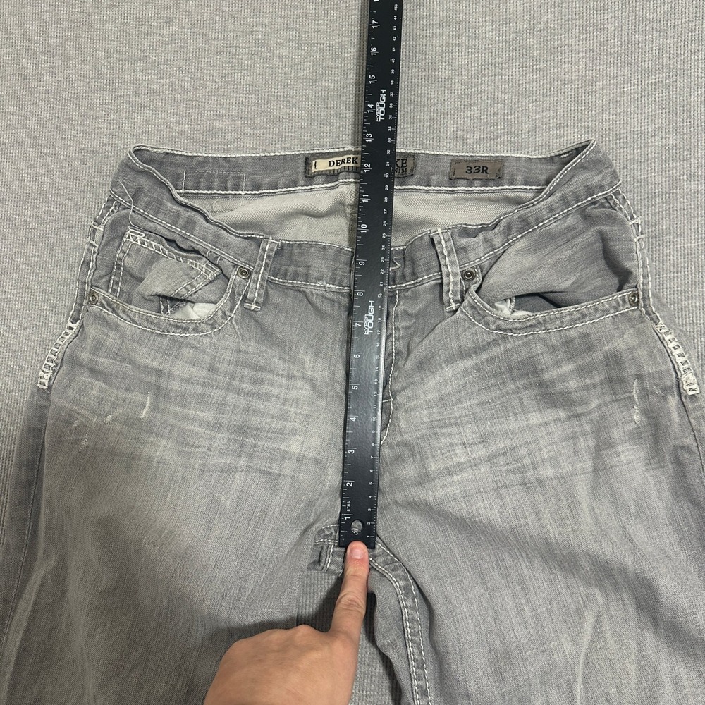 BKE Derek Straight Mens Gray Distressed Jeans 33R ABM12037 Thick Stitch - Picture 4 of 16